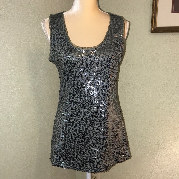 BKE Tops - BKE Boutique Gray & Sage Sparkling Tank Large